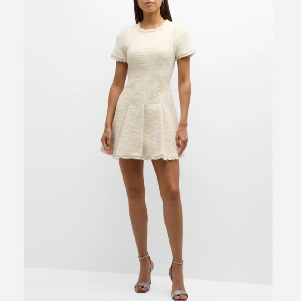 NWOT CINQ A SEPT Nova Cotton Boucle Pleated Mini Dress 4